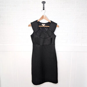 Merona Sleeveless Sheath Dress Size 2 Black Polka Dot Ruffle Collar Retro Mod